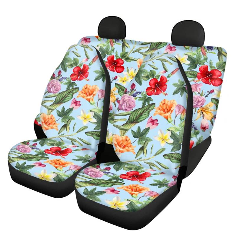 Suhoaziia Autositzbezug mit Hibiskus-Blumenmuster, universal, passgenau, Autositzschoner, dehnbar, vorne und hinten von Suhoaziia