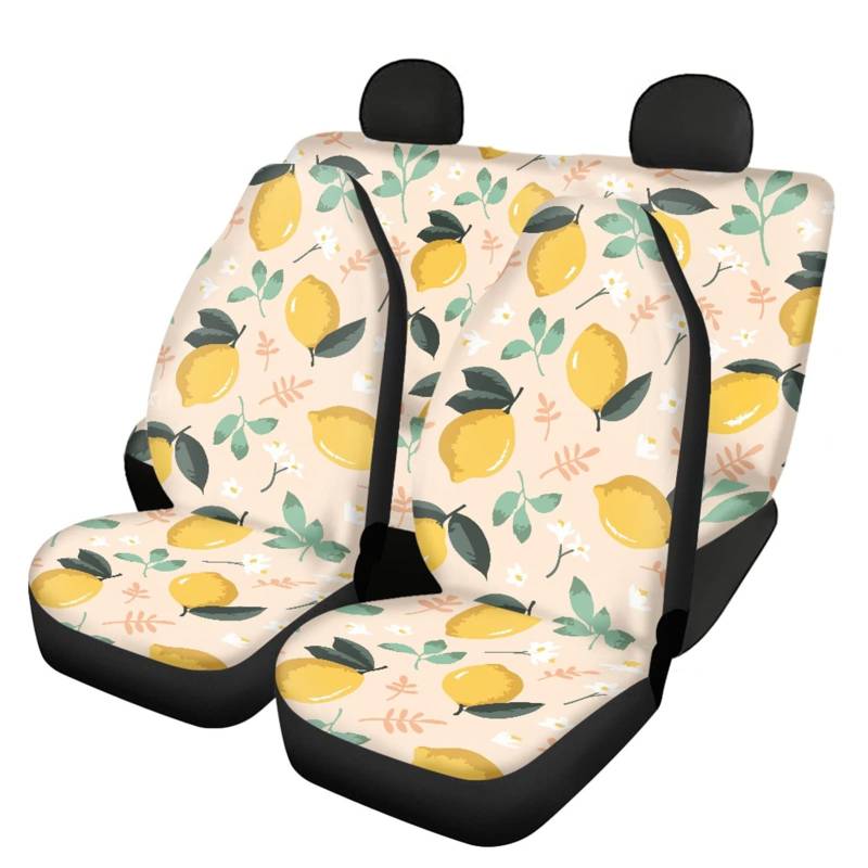 Suhoaziia Fashion Lemon Design Autositzbezug Komplettes Set für vorne und hinten Auto Innenausstattung Zubehör Set mit 4 Stück von Suhoaziia