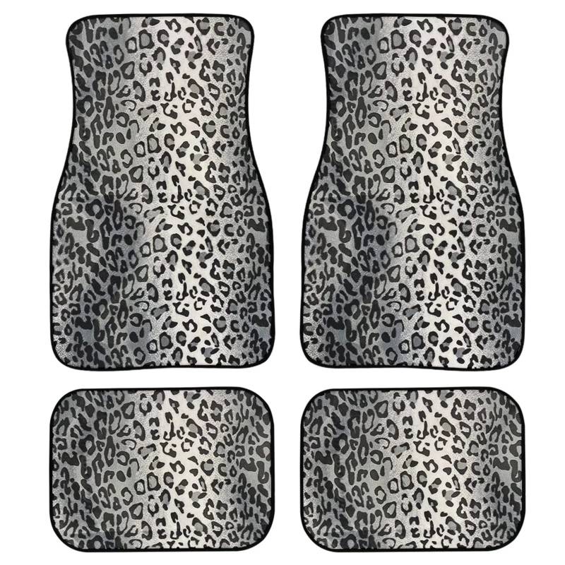 Suhoaziia Graue Leoparden-Auto-Fußmatten Teppich für Limousine, SUV, LKW, universelle Passform, Vorder- und Rücksitz, 4 Stück, Allwetter-Einlagen Schutz für Auto-Dekorationen von Suhoaziia