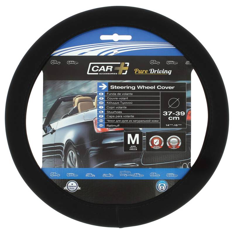 S SUMEX Atmungsaktiver Lenkradbezug aus Gummi mit Kunstleder-Finish, mit schwarzer Seide, universell für Volnates von 37-39 cm Durchmesser von CAR+