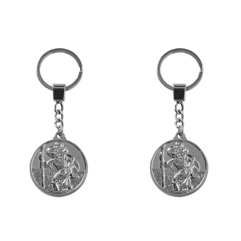 Sumex / Suministros Exteriores SA Christian Holy St Christopher Silver Circle Keychain Keyring Travel Car Charm (Packung mit 2) von Sumex