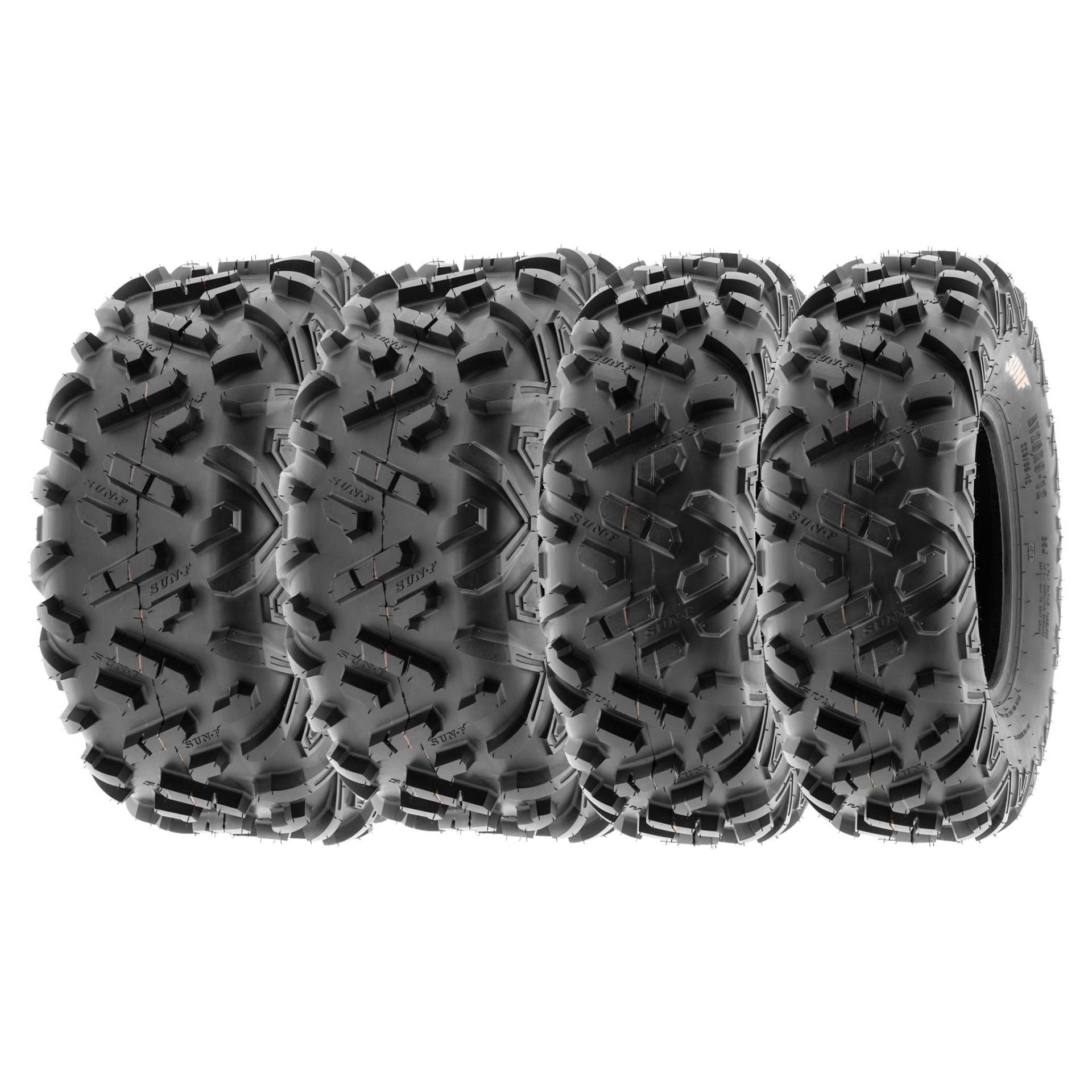 SunF A051 25x8-12 & 25x10-12 ATV UTV Reifen Geländereifen 6PR TL direktionale und knorrige Laufflächen, Satz von 4 Stück von SunF
