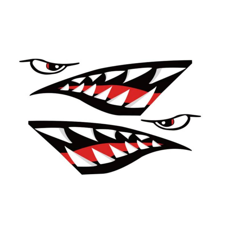 SunaOmni Hai-ZäHne-Mund-Aufkleber + Skelett-Fisch-Aufkleber, Wasserdichter Hai-Auto-Aufkleber, Langlebig, Fahrrad-Hai-Aufkleber, Lustige Vinyl-Aufkleber FüR Kajaks, Kanus, Fischerboote von SunaOmni