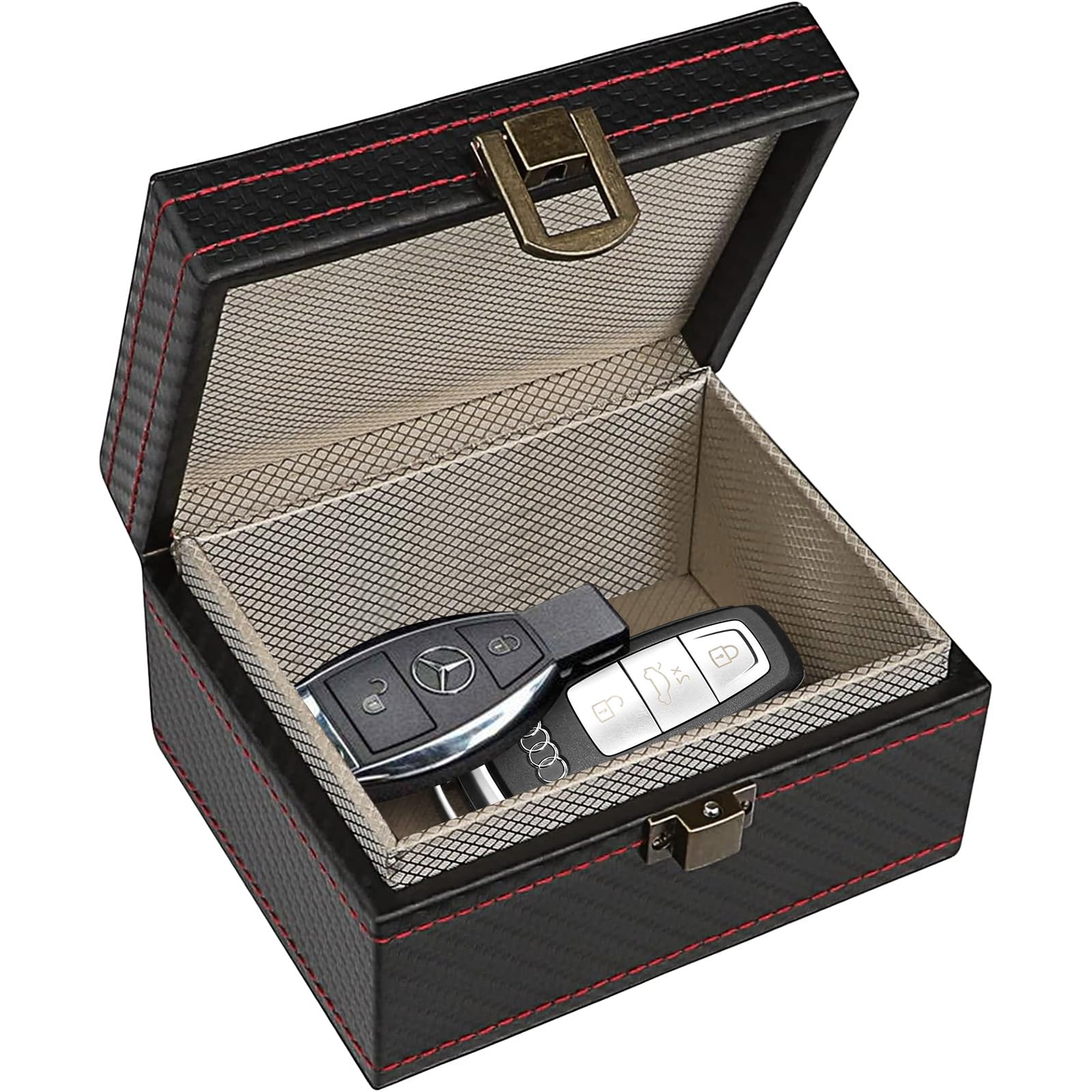 SunnyOcean Faraday Box, Keyless Go Schutz Autoschlüssel, RFID Blocker Schlüsselbox, Carbon Fiber Signal Blocker, Anti-Diebstahl, Anti-Scanning, GPS Tracking Schutz, 11,5x9x6,2cm (Kleine Größe) von SunnyOcean