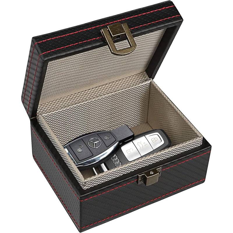 SunnyOcean Faraday Box, Keyless Go Schutz Autoschlüssel, RFID Blocker Schlüsselbox, Carbon Fiber Signal Blocker, Anti-Diebstahl, Anti-Scanning, GPS Tracking Schutz, 11,5x9x6,2cm (Kleine Größe) von SunnyOcean