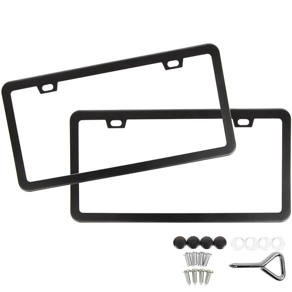 SunplusTrade Nummernschild-Rahmen aus pulverbeschichtetem Aluminium mit schwarzen Schraubkappen, Mattschwarz SunplusTrade Nummernschild-Rahmen aus pulverbeschichtetem Aluminium mit schwarzen Schraubkappen, Mattschwarz von SunplusTrade
