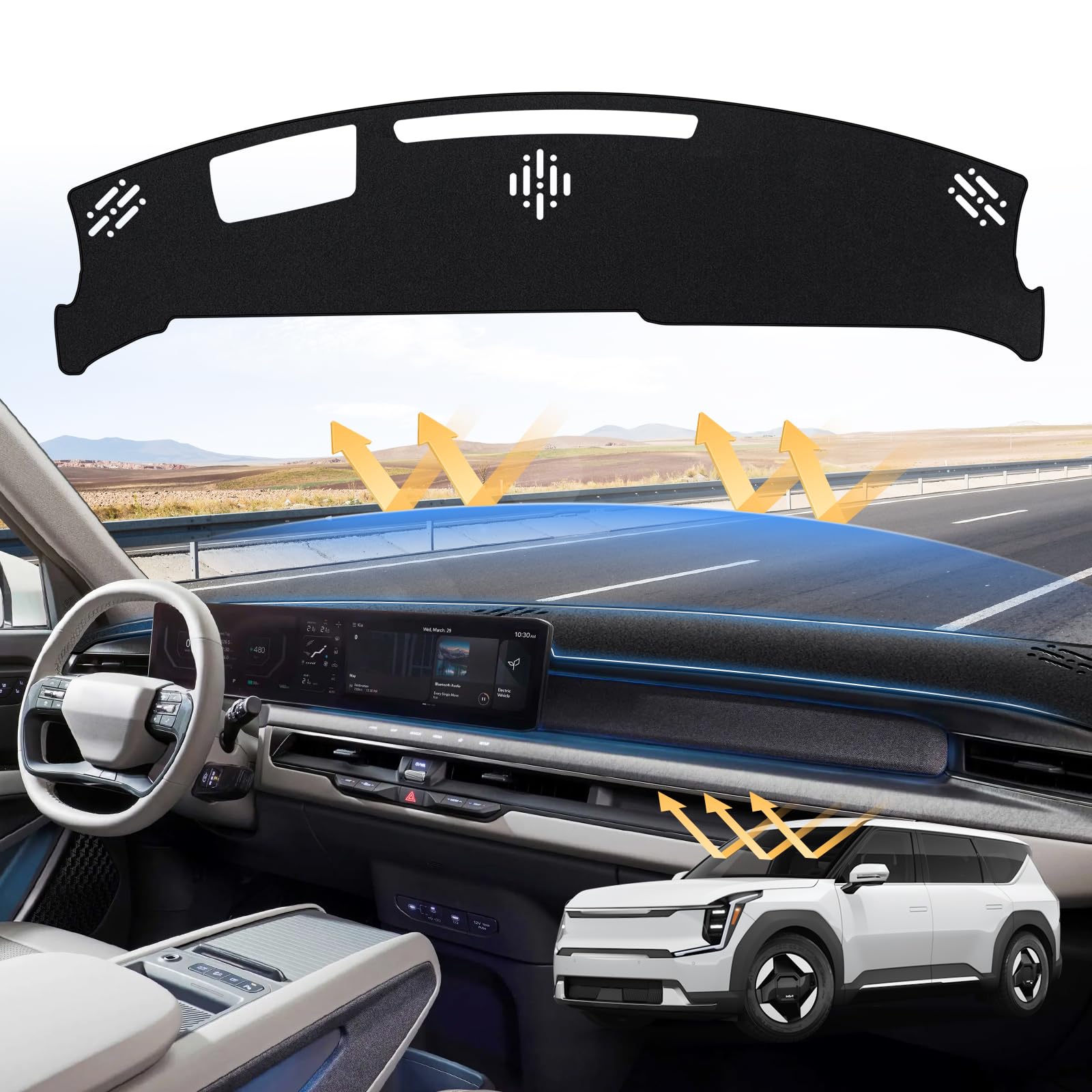 Sunsdrew Armaturenbrett-Abdeckung für 2025, 2024, 2023, KIA EV9, Armaturenbrett-Abdeckung, Matte für EV9-Zubehör, Sonnenschutz, EV9, Wildleder, Armaturenbrettmatte, rutschfester Netzschutz, blendfrei Sunsdrew Armaturenbrett-Abdeckung für 2025, 2024, 2023, KIA EV9, Armaturenbrett-Abdeckung, Matte für EV9-Zubehör, Sonnenschutz, EV9, Wildleder, Armaturenbrettmatte, rutschfester Netzschutz, blendfrei von Sunsdrew