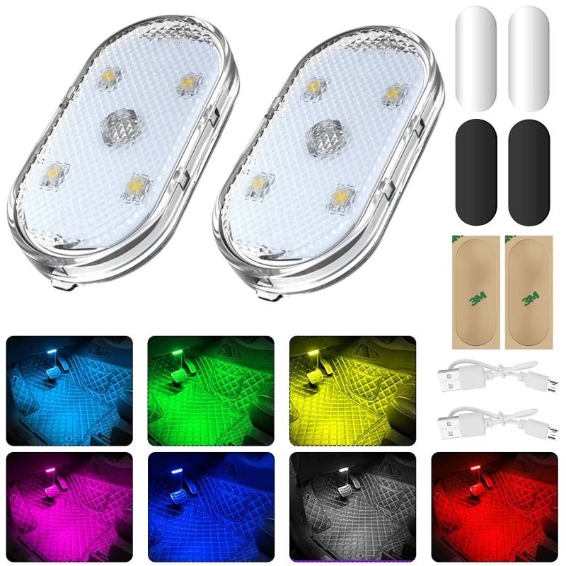 Auto LED Innenbeleuchtung,2 Stück RGB Auto Innenraumbeleuchtung,Mehrfarbige LED Atmosphäre Licht,LED Touch Licht,Mehrfarbige Ambientebeleuchtung,Wiederaufladbaren USB Auto LED Neon von Sunshine smile