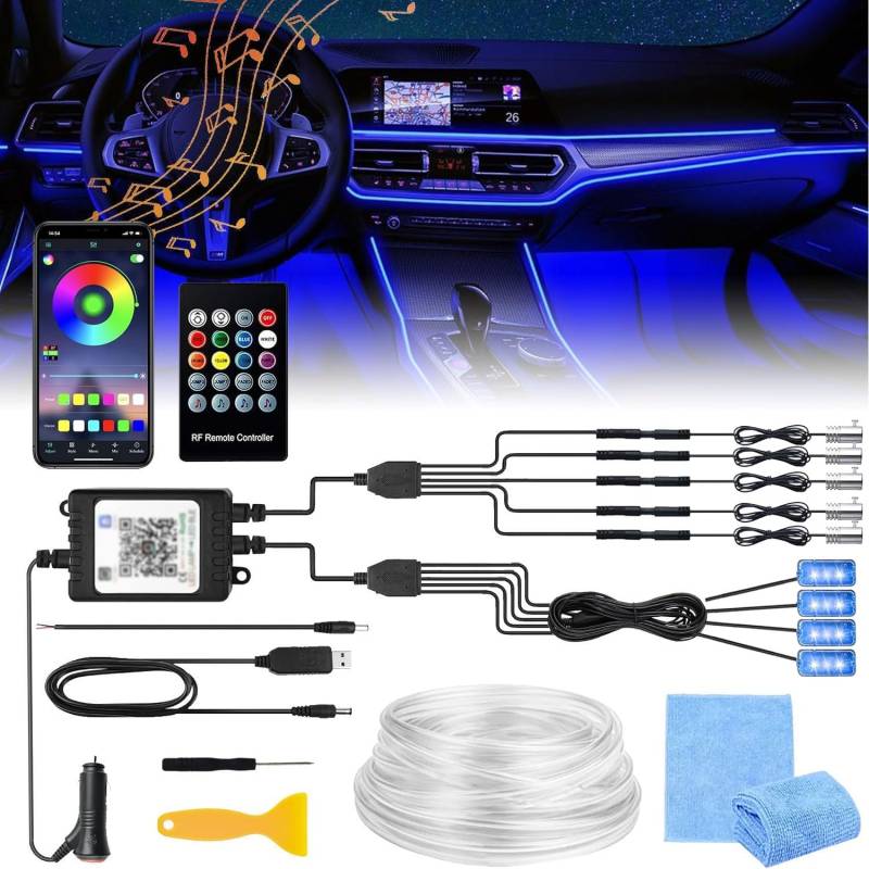 Auto LED Innenbeleuchtung,6M/ 5 in 1 RGB Auto Innenraumbeleuchtung,12V Led Atmosphäre Licht Auto,App+Fernbedienung Control steuerbare Innenbeleuchtung Laser,Mehrfarbige Ambientebeleuchtung von Sunshine smile