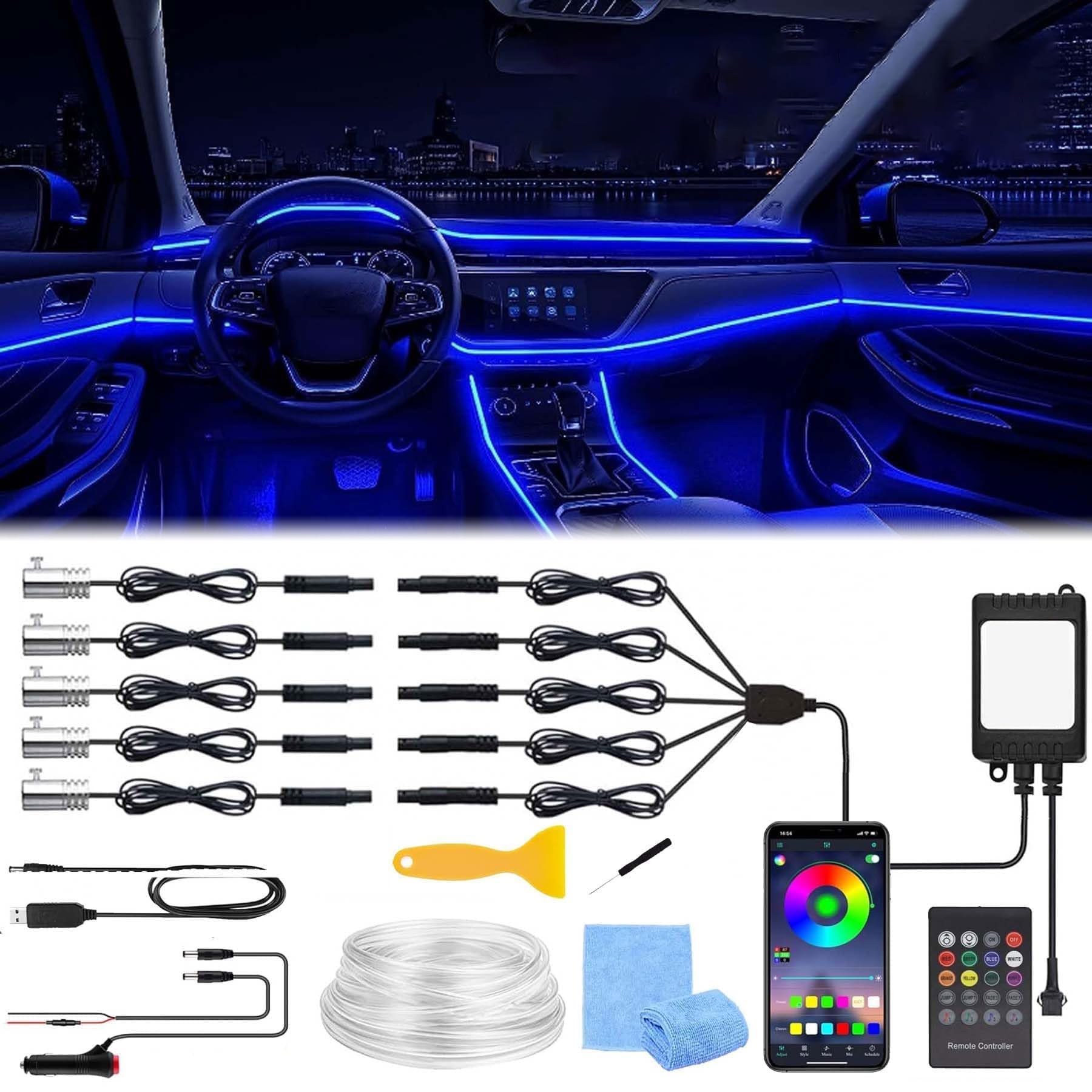 Auto LED Innenbeleuchtung,6M/ 6 in 1 RGB Auto Innenraumbeleuchtung,12V Led Atmosphäre Licht Auto,App+Fernbedienung Control steuerbare Innenbeleuchtung Laser,Mehrfarbige Ambientebeleuchtung von Sunshine smile