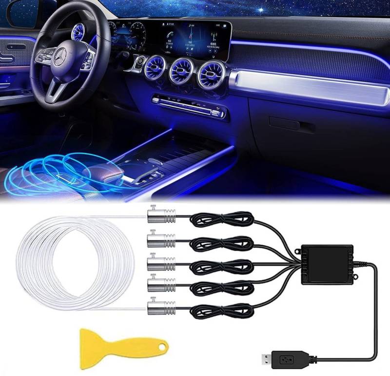 Auto Led Innenbeleuchtung,6M/5 in 1 RGB Auto Innenraumbeleuchtung,12V Led Atmosphäre Licht Auto,App steuerbare Innenbeleuchtung Laser,Mehrfarbige Ambientebeleuchtung,Auto LED Streifen,USB Neon (Farbe) von Sunshine smile