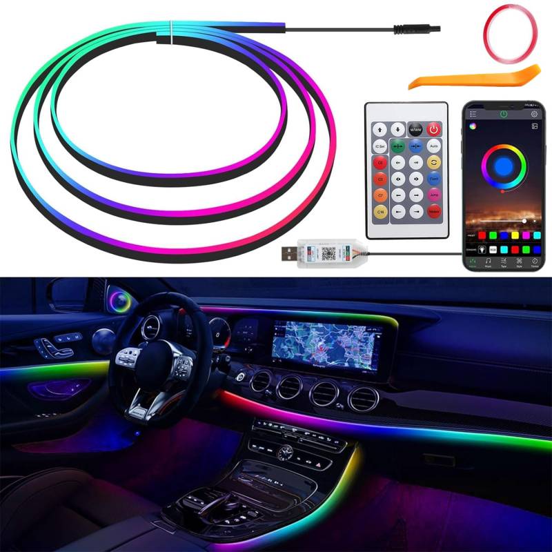 LED Innenbeleuchtung Auto, 110cm Ambientebeleuchtung Strip, USB-Innenraumbeleuchtung, Faseroptikstreifen, Ambient Lighting, APP Neonbeleuchtung, RGB Beleuchtung von Sunshine smile