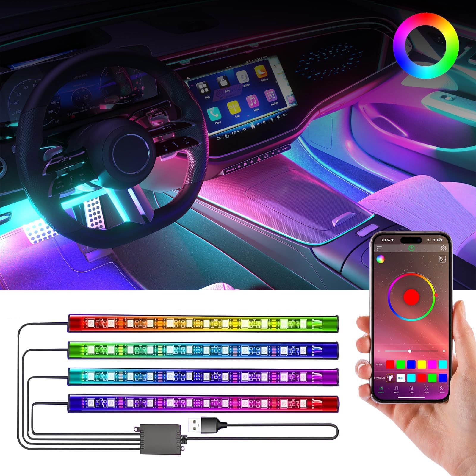 LED Innenbeleuchtung Auto,Mehrfarbige Led Atmosphäre Licht,RGB Auto Innenraumbeleuchtung,Led Atmosphäre Licht Auto,Mehrfarbige Ambientebeleuchtung,Auto LED Streifen,Neon von Sunshine smile