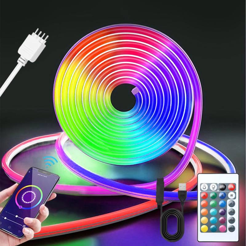 RGB Neon LED Strip 4M,Light Rgb LED Band Neon Seil Lampe,USB 5V IP65 Wasserdicht LED Streifen mit Bluetooth APP Steuerung Fernbedienung,für Home Schlafzimmer,Raum Wohnzimmer Wanddekoration Beleuchtung von Sunshine smile
