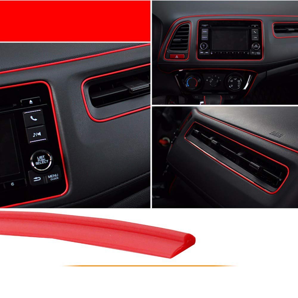 SUNWAN Car Interior Moulding Zierleiste, Universal Decoration Nadelstreifenband 10M Rot ABS 3D Streifen mit Werkzeugrot 5M von SUNWAN