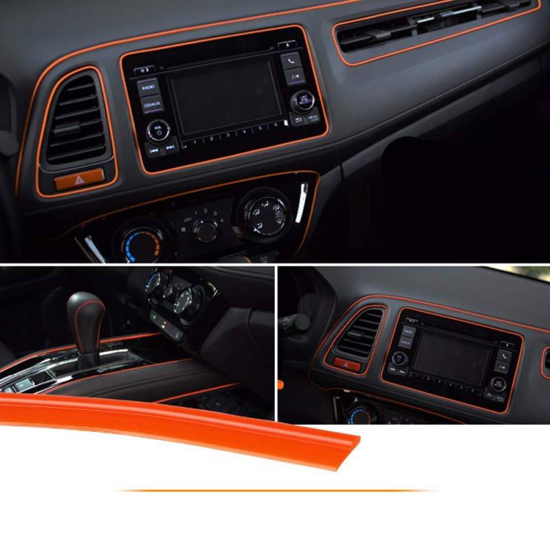 SUNWAN Car Interior Moulding Zierleiste, Universal Decoration Nadelstreifenband 5M Orange ABS 3D Strip mit Werkzeug von SUNWAN