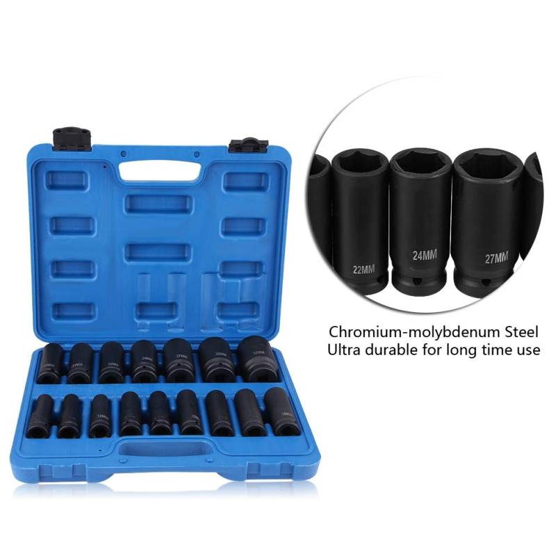 16-teiliger 1/2-Zoll-Druckluft-Sechskant-Bit-Steckschlüsselsatz, Reparatur-Werkzeugsatz, 10–32 Mm, Sechskant-Bitsatz, 16-teilige 6-Kant-Sechskant-Bit-Steckschlüssel für Präzise von Sunydog