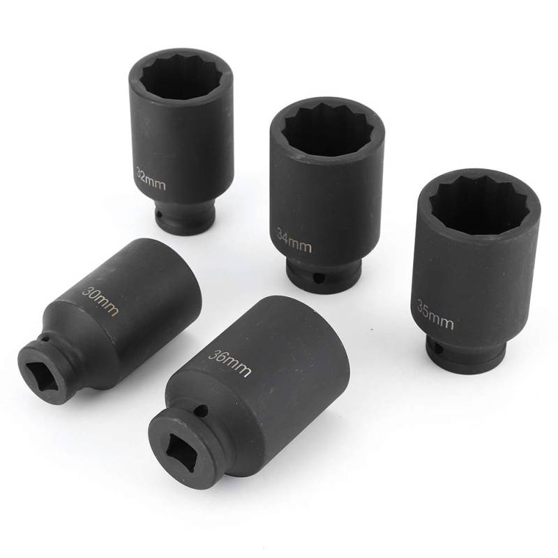 Metric Deep Impact 12-Punkte-Sockel-Set 5pcs für 1/2-Zoll-Antriebs-Ratschen, Chrom-Vanadium-Stahl, Tragetasche, Breite Anwendung, Rostsichere, Robuste, 12-Punkte-Sockel-Set von Sunydog