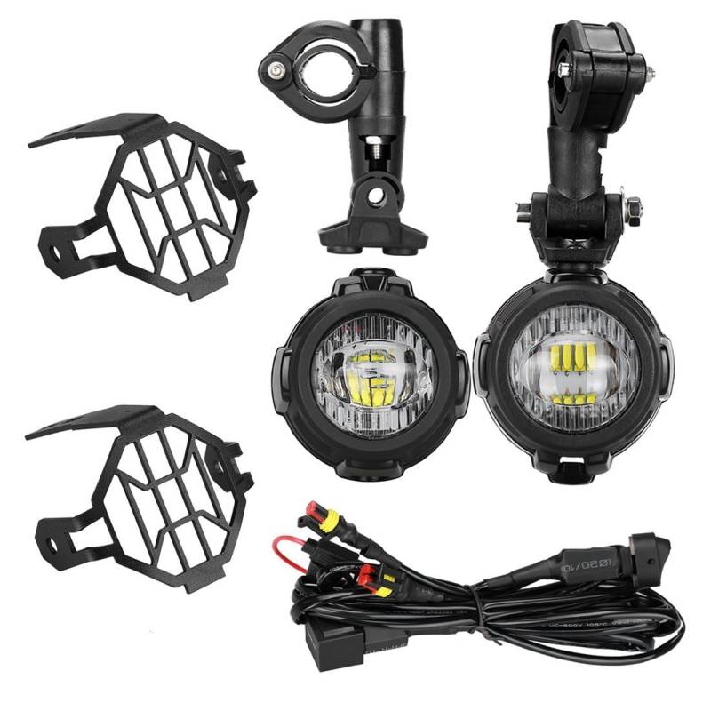 SUPAREE LED-Nebelscheinwerfer 40W 3000LM 6000K + Schutzgitter + Kabelbaum für Motorrad R1200GS F800GS F650 LC ADV 1190 1190R 1290 von SUPAREE