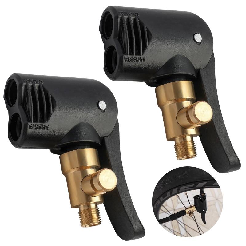 Supecesorio Adapter Französisches Ventil, 2 Stück Autoventil Hebelstecker Messing, Reifenventil Kompressor Adapter Fahrrad, Click Valve Ventilwerkzeuge Ventil für Auto, Moto, Auto Reifen Air Chuck von Supecesorio