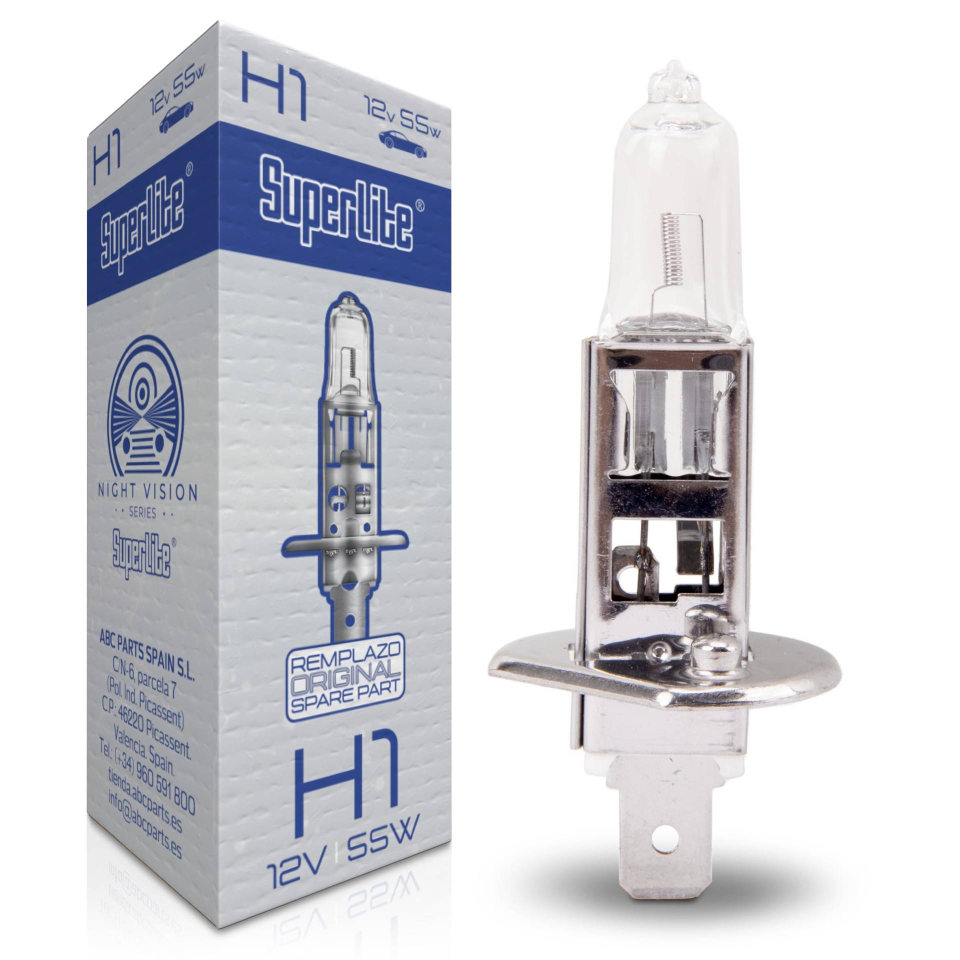 Superlite Halogen H1 12V 55W Glühlampe für die Hauptscheinwerfer der Night Vision Reihe. E1 R37/03-Zulassung sowie RoHs und CE-Zertifizierung. Außergewöhnliche Langlebigkeit und Helligkeit. Superlite Halogen H1 12V 55W Glühlampe für die Hauptscheinwerfer der Night Vision Reihe. E1 R37/03-Zulassung sowie RoHs und CE-Zertifizierung. Außergewöhnliche Langlebigkeit und Helligkeit. von Superlite