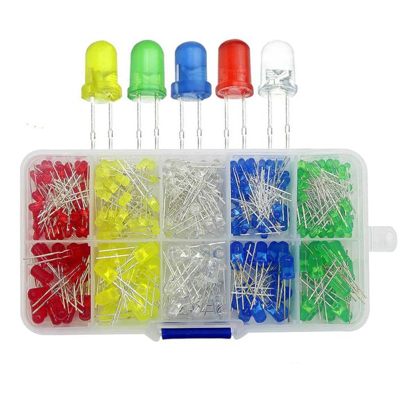 LED-Diode, Leuchtdioden-Sortiment, runder Kopf, LED-Lampe für DIY-Modellprojekte, Weiß/Grün/Rot/Blau/Gelb, 300 Stück von Supertool