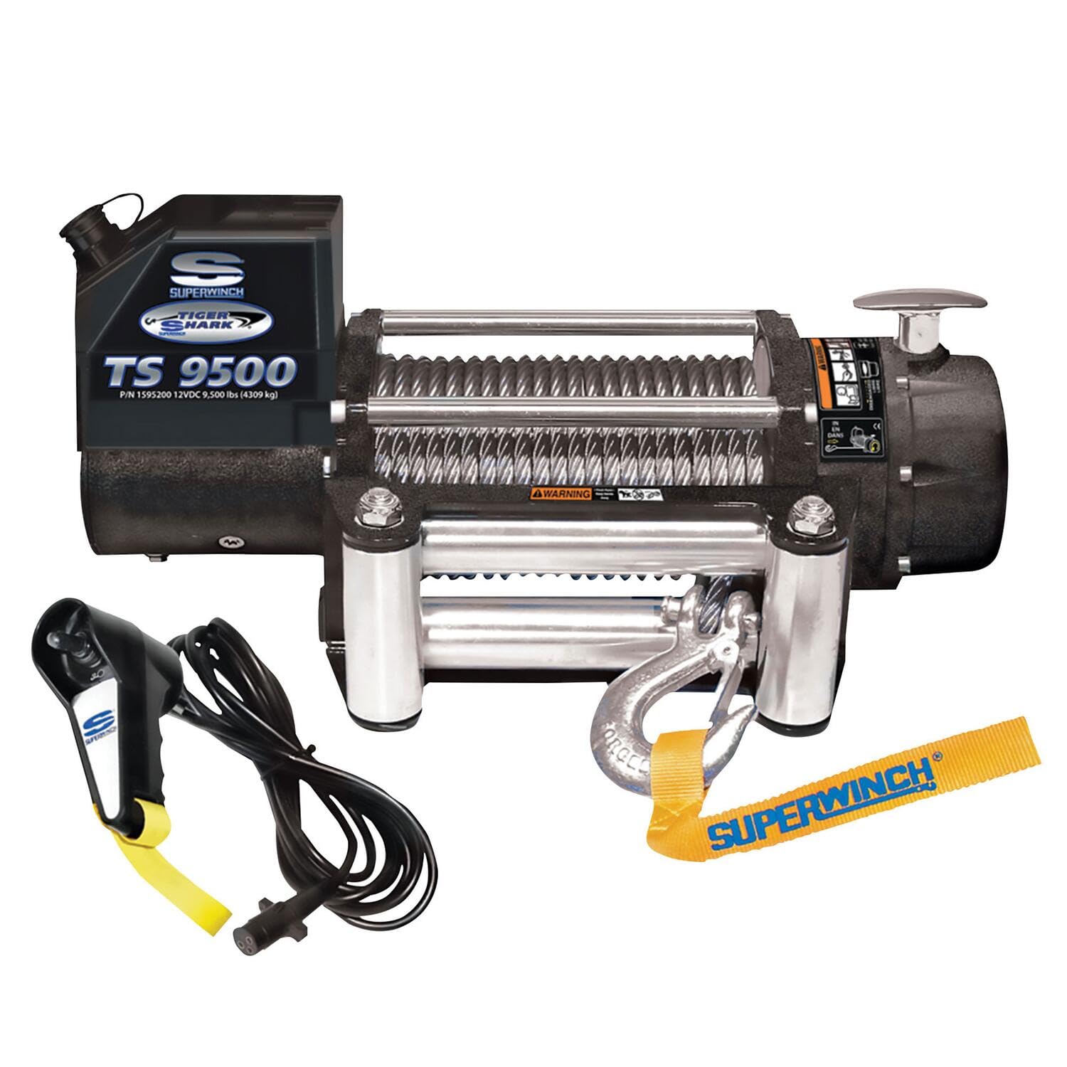 Superwinch 1595200 Tiger Shark 9.5, 12V DC-Seilwinde mit 4,309 kg Kapazität und mit Rollenflosse von Superwinch