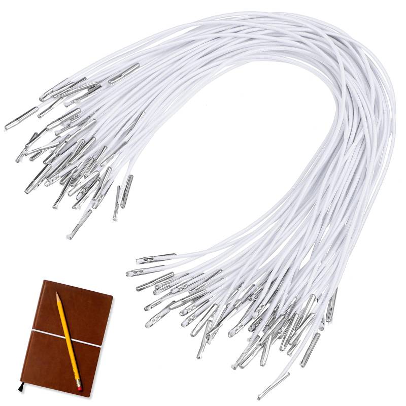 Elastische Widerhaken Cord, 50 Stück Elastische Stachelschnur mit Metallclips Weiße runde Kordel für Masken, DIY & Hutgummi Gummiband rund Band für Halloween und Weihnachten von Supvox