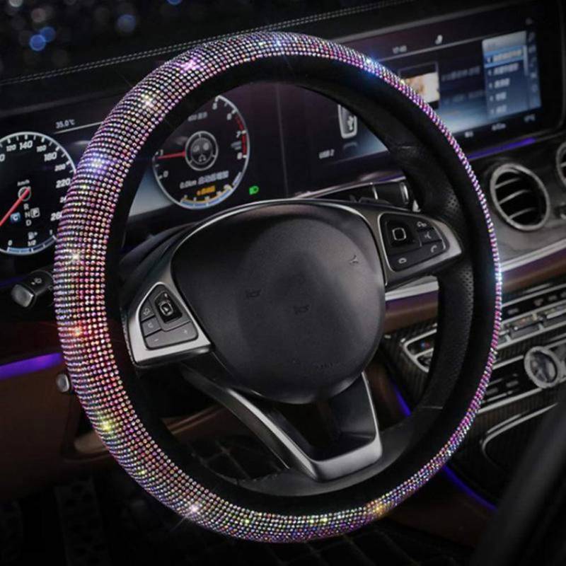 Bling Strass Auto Zubehör Innenraum,Bling Auto Lenkradbezug Glitzer,Luxuriös Glitzer Diamant Universal Leder Lenkradbezug Rutschfest Lenkrad Abdeckung Auto Dekor für Frauen Mädchen von Surakey