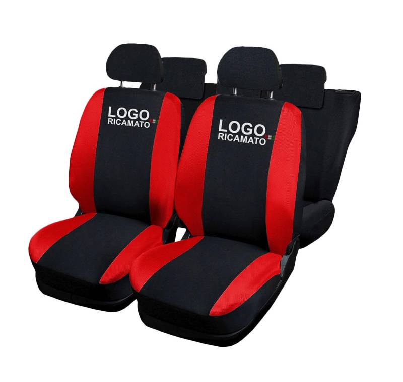 Susy Shop Autositzbezüge, kompatibel mit Matiz, hergestellt in Italien, vollständiges Set Sitzbezug mit gesticktem Logo (Schwarz/Rot) von Susy Shop