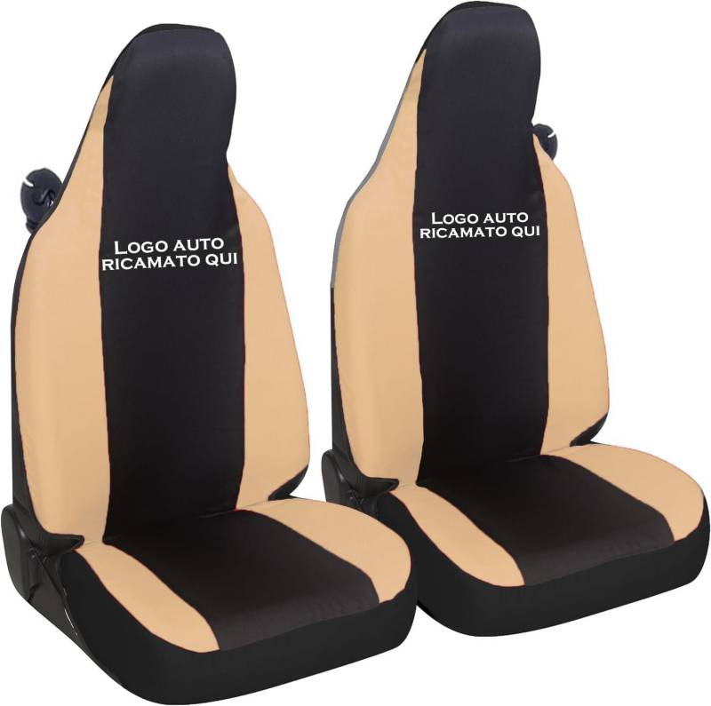 Susy Shop Autositzbezüge kompatibel für Smart fortwo, 450 451 und 453, Set mit 2 Vordersitzbezügen mit gesticktem Auto-Logo auf der Rückenlehne, hergestellt in Italien, (Schwarz/Beige) von Susy Shop