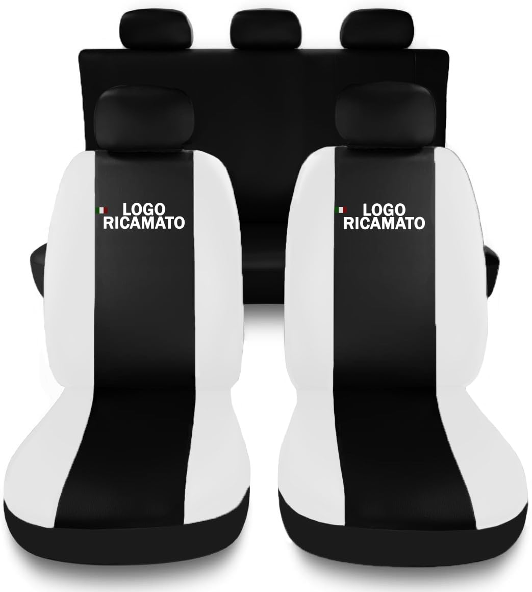 Susy Shop Sitzbezüge kompatibel für 308 mit gesticktem Logo, komplettes Autositzbezüge-Set, Made in Italy. (Schwarz - Weiß) von Susy Shop