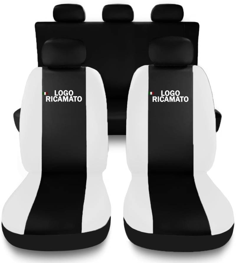 Susy Shop Sitzbezüge kompatibel für 308 mit gesticktem Logo, komplettes Autositzbezüge-Set, Made in Italy. (Schwarz - Weiß) von Susy Shop