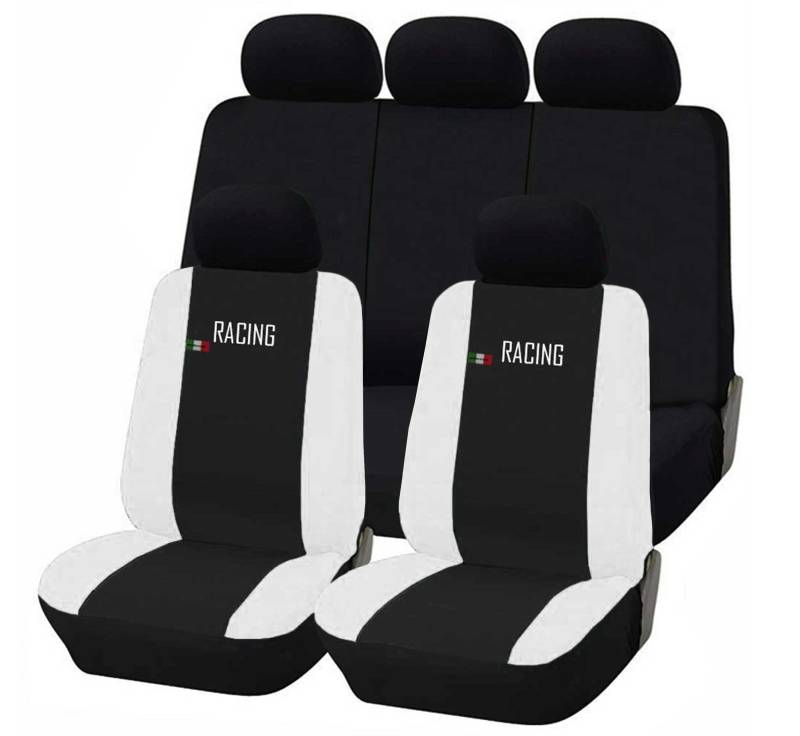 Susy Shop Universal Autositzbezüge Made in Italy - Racing - Rückenlehne mit 2 Reißverschlüssen - kompatible Airbags (schwarz/weiß) von Susy Shop