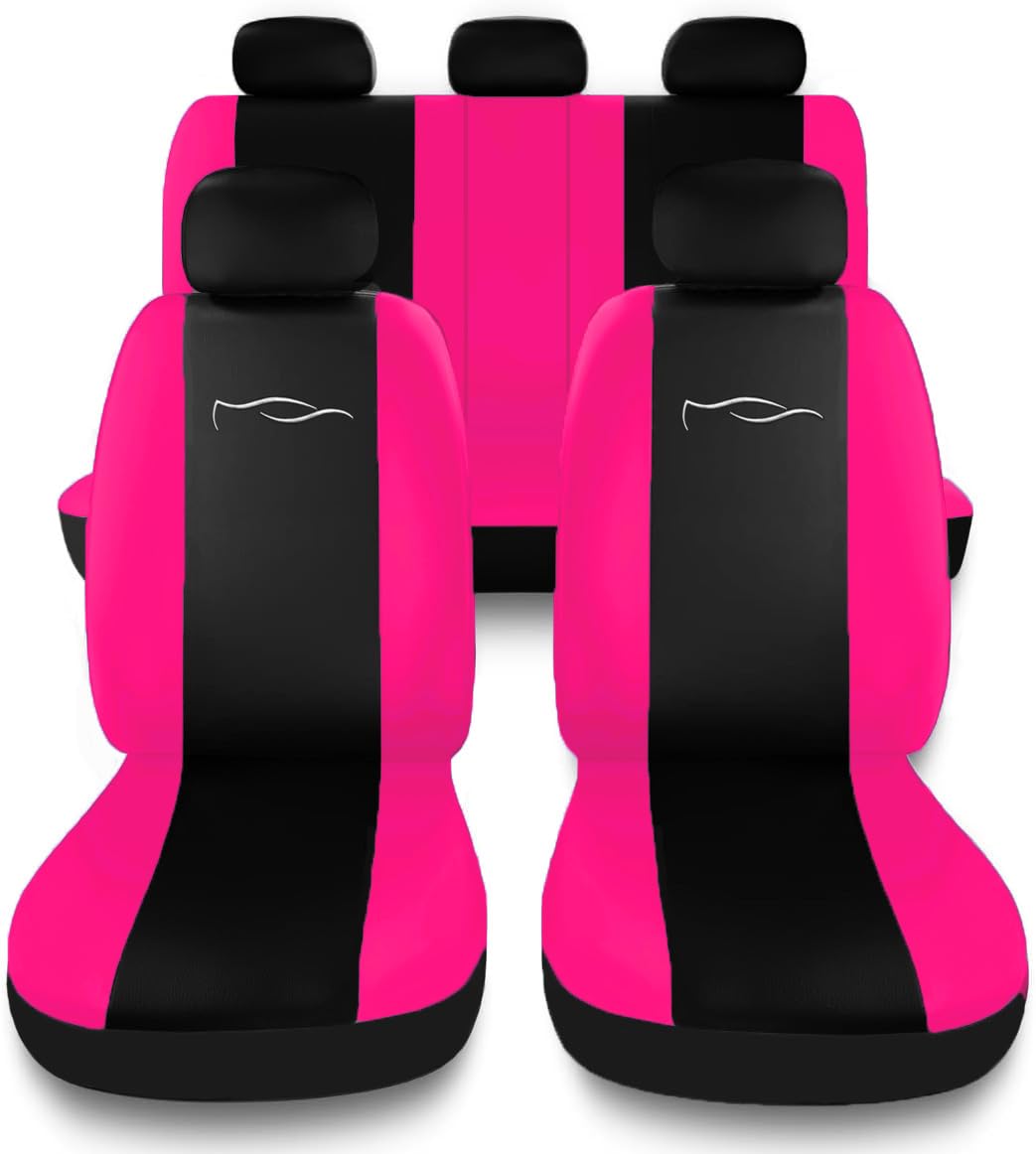 Susy Shop Universal-Autositzbezüge-Set mit Rücksitzlehne mit 2 Reißverschluss, kompatible Auto-Sitzbezüge Airbag (Schwarz/Fuchsia) von Susy Shop