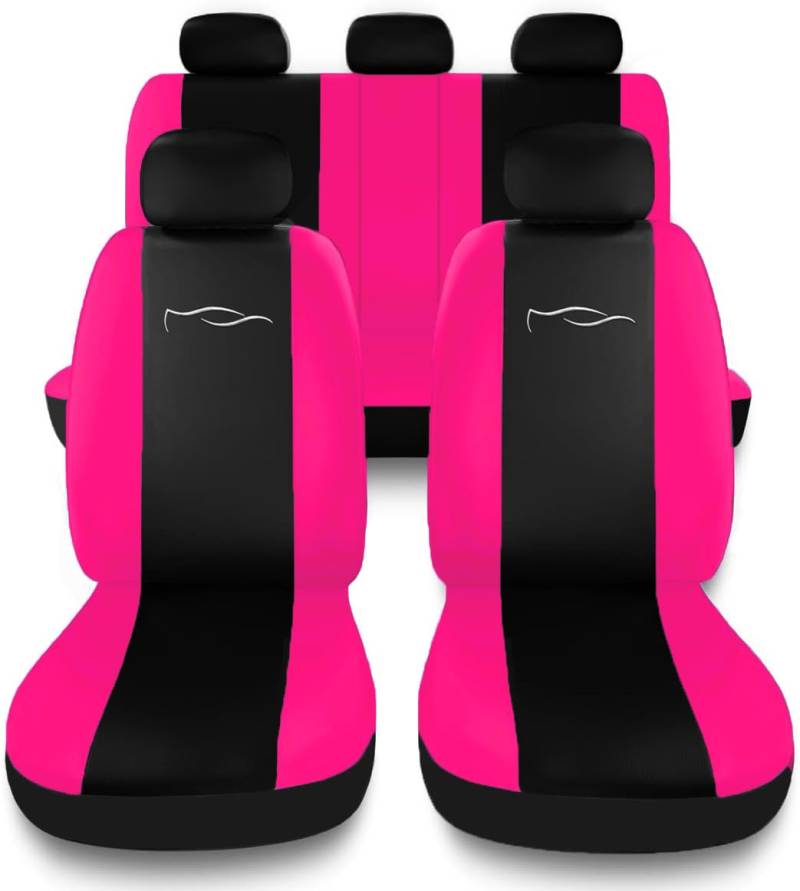 Susy Shop Universal-Autositzbezüge-Set mit Rücksitzlehne mit 2 Reißverschluss, kompatible Auto-Sitzbezüge Airbag (Schwarz/Fuchsia) von Susy Shop
