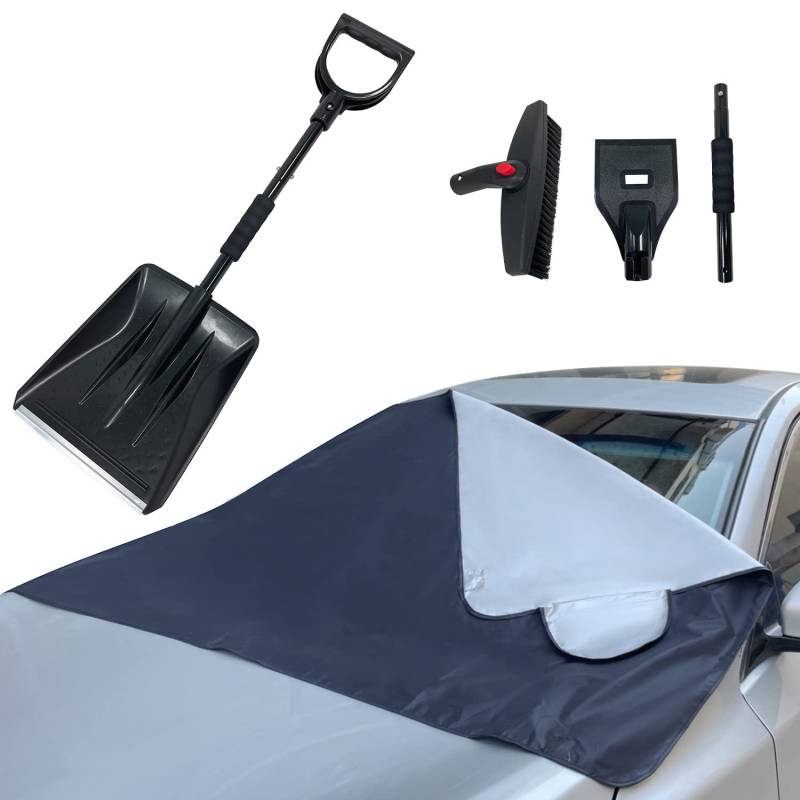 Sutekus Schneebürsten-Set enthält Schneeschaufel, Eiskratzer, Schneebürste und Auto-Windschutzscheiben-Schneeabdeckung für Autos, SUVs, LKWs (schwarz) von Sutekus