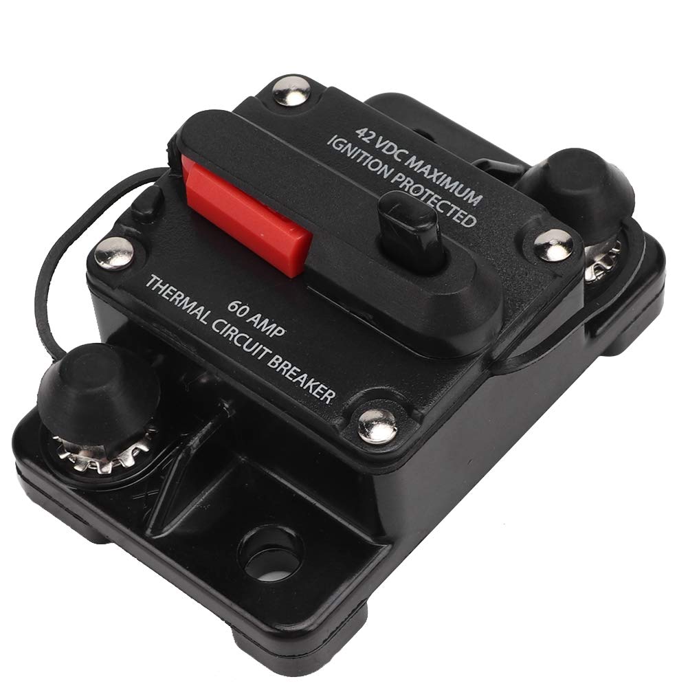 Suuonee Auto-Leistungsschalter, 12V 30A / 40A / 60A Auto-Stereo-Audio-Reset Inline-Leistungsschalter Selbstwiederherstellung Wasserdichte Sicherung für Leistungsschalter(60A) von Suuonee