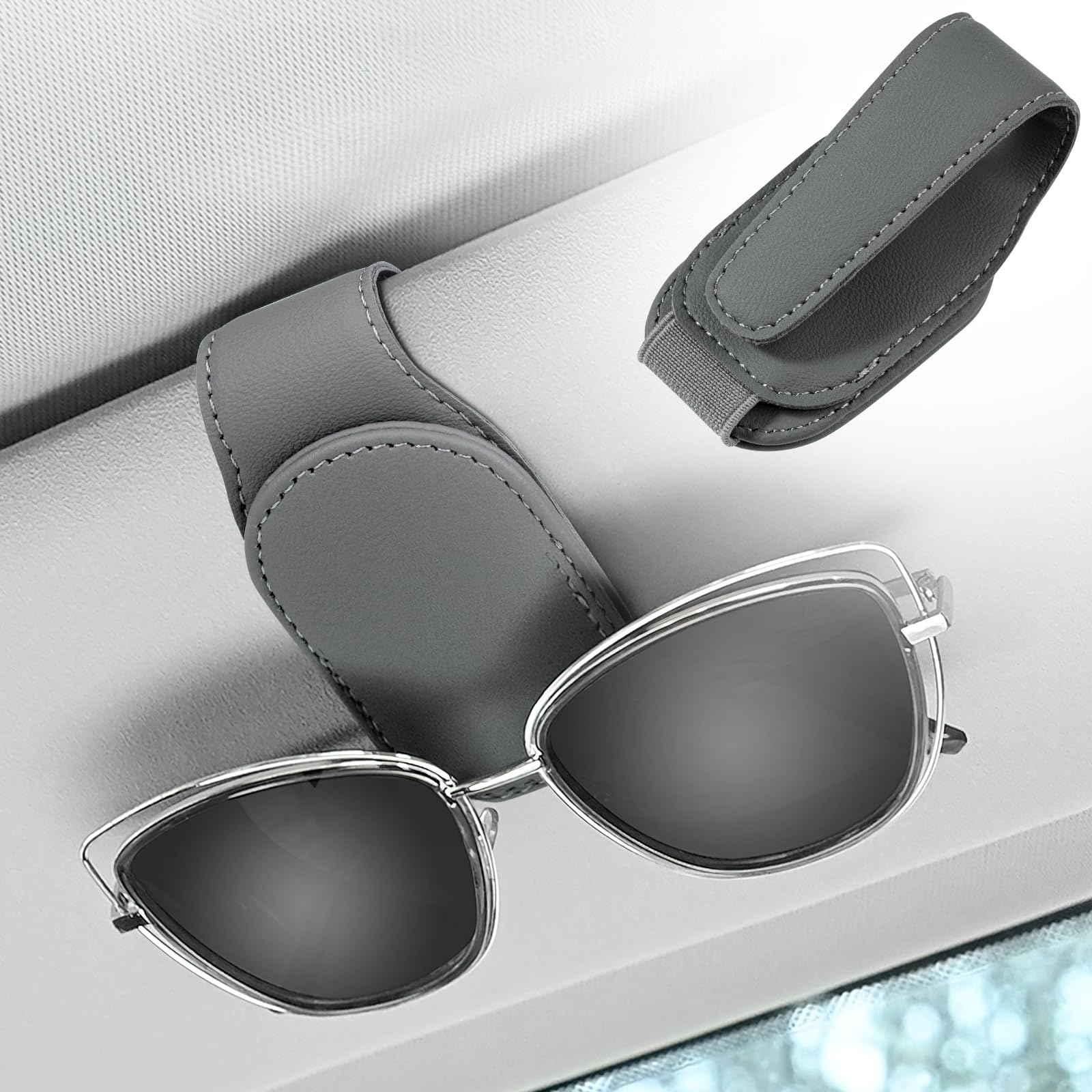 Svalor 1 Stück Brillenhalter für Auto, Magnetische Sonnenbrillen Halterung für Auto, Leder Sonnenbrillenhalter Auto, Universal Sonnenbrillenhalter Clip, für Auto Sonnenblende(Grau) von Svalor