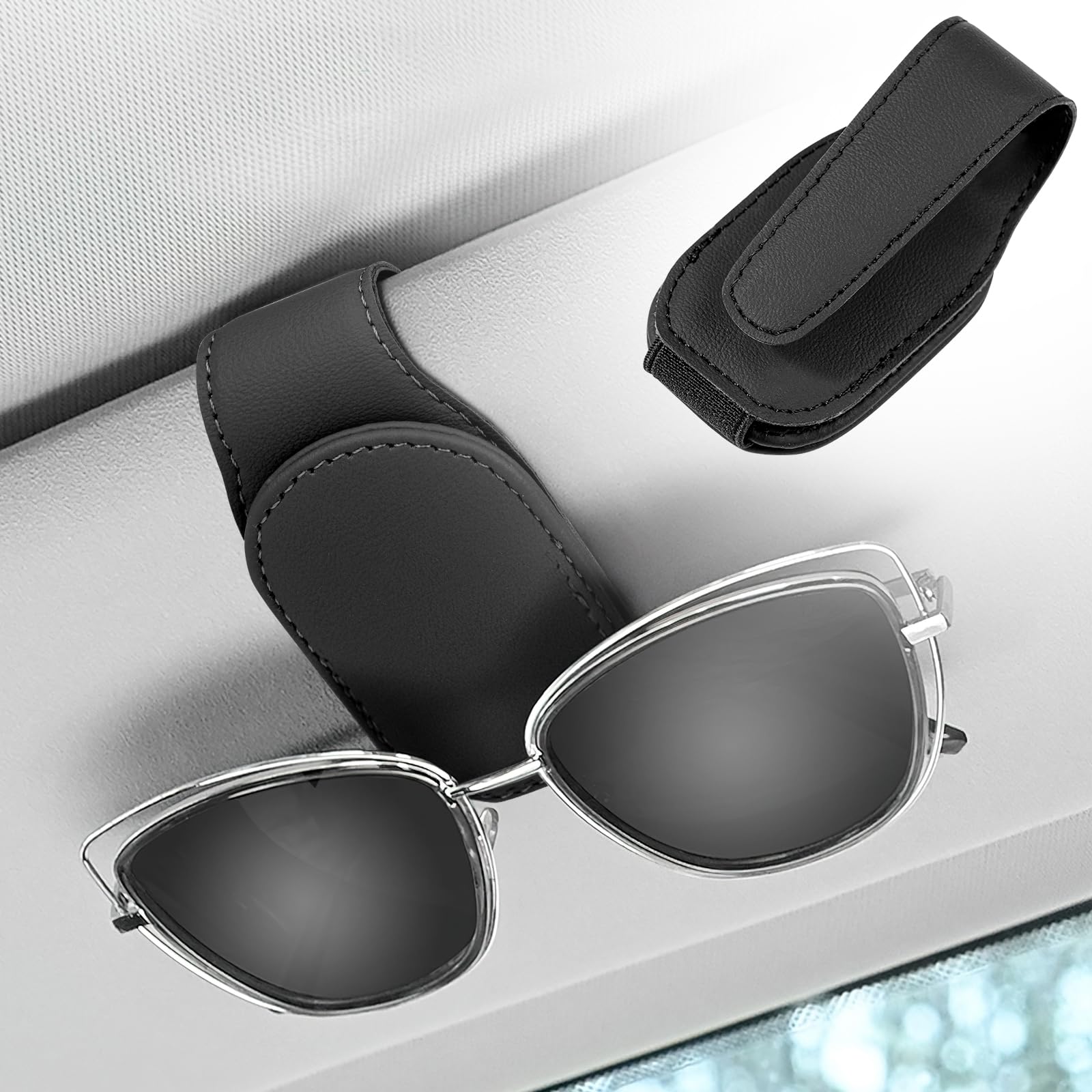 Svalor 1 Stück Brillenhalter für Auto, Magnetische Sonnenbrillen Halterung für Auto, Leder Sonnenbrillenhalter Auto, Universal Sonnenbrillenhalter Clip, für Auto Sonnenblende(Schwarz) von Svalor