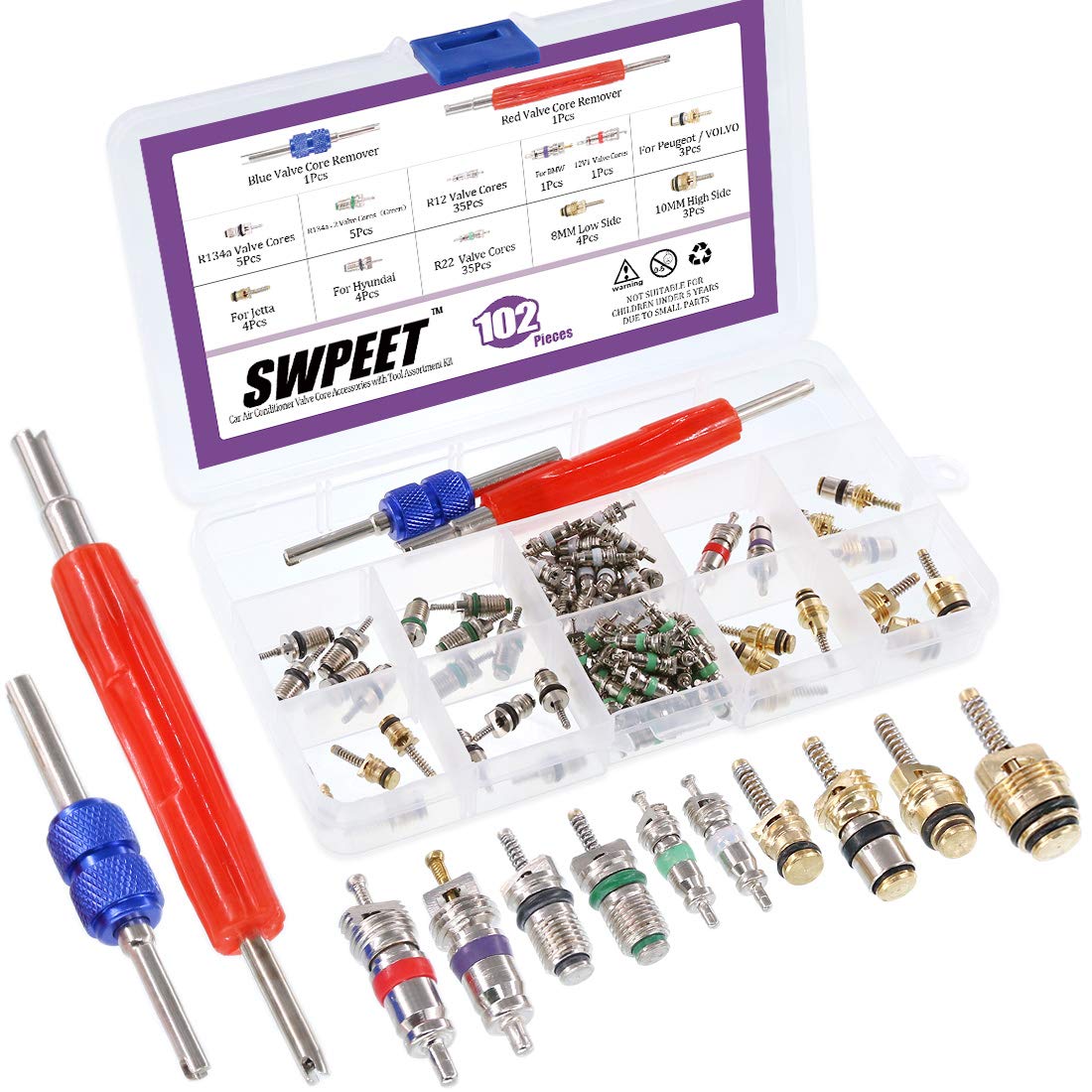 Swpeet 102 PCS Klimaanlage Ventil Core Zubehör Kit inkl. Sortiment R12 R134a Ventil Kern Kühlung Reifen Ventil Vorbaukerne mit Entferner Werkzeug für die meisten Autos Swpeet 102 PCS Klimaanlage Ventil Core Zubehör Kit inkl. Sortiment R12 R134a Ventil Kern Kühlung Reifen Ventil Vorbaukerne mit Entferner Werkzeug für die meisten Autos von Swpeet