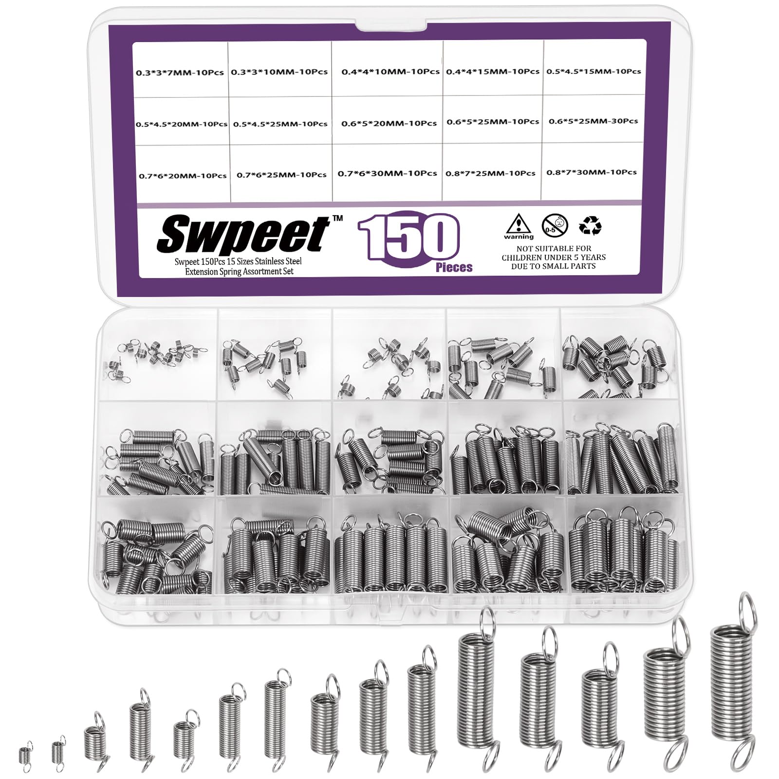 Swpeet 150Pcs 15 verschiedene Größen Edelstahl Verlängerung Frühling mit einem Dual Hook Assortiment Kit, mechanische Verlängerung Federn kleine Feder für Heimreparaturen Swpeet 150Pcs 15 verschiedene Größen Edelstahl Verlängerung Frühling mit einem Dual Hook Assortiment Kit, mechanische Verlängerung Federn kleine Feder für Heimreparaturen von Swpeet