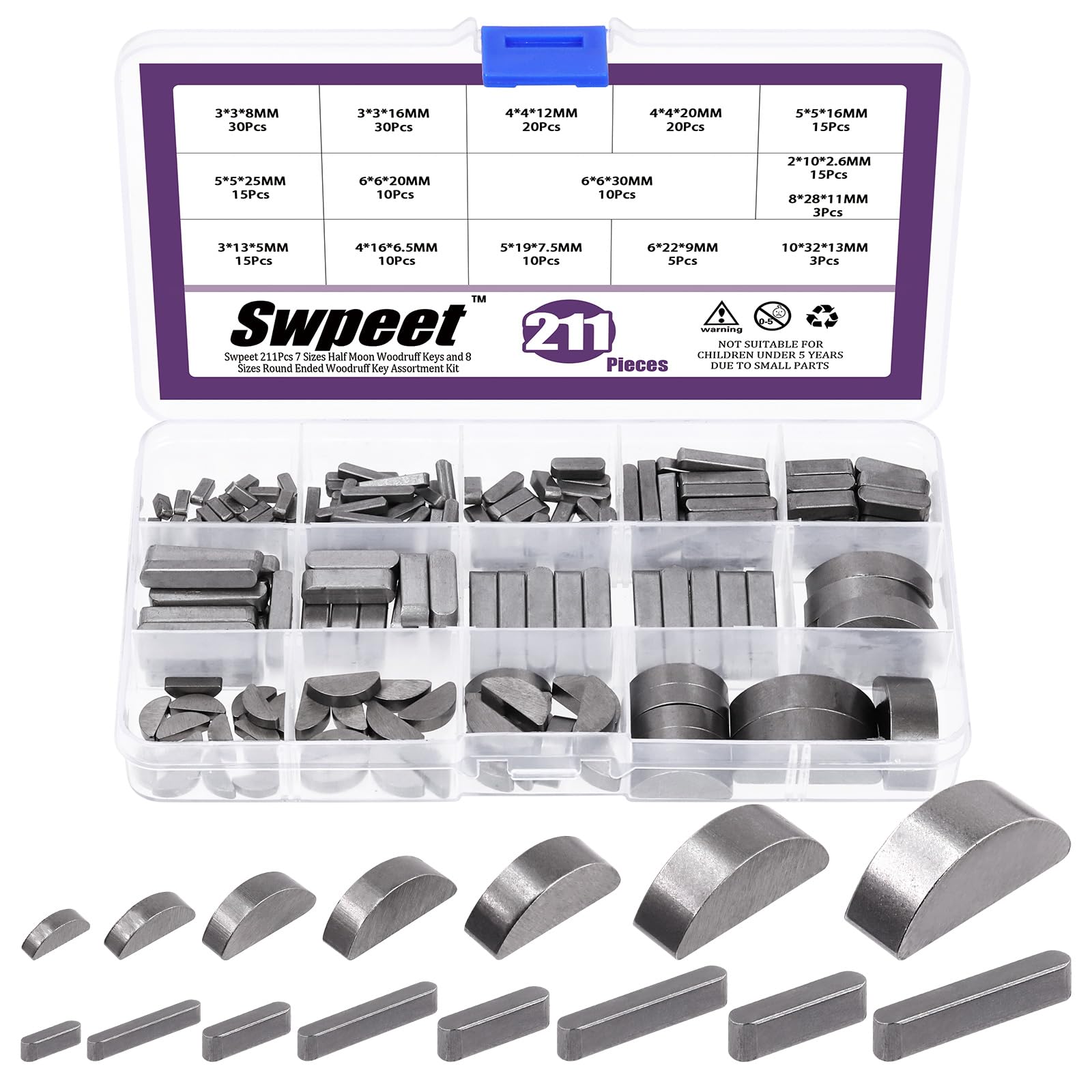 Swpeet 211Pcs Metrische Woodruff Schlüssel Assortiment Kit mit 15-Größen Woodruff Halbkreis Schlüssel Halbmond Schlüssel Keyway Welle Kurbel Schlüssel Parallel Drive Welle Schlüssel Swpeet 211Pcs Metrische Woodruff Schlüssel Assortiment Kit mit 15-Größen Woodruff Halbkreis Schlüssel Halbmond Schlüssel Keyway Welle Kurbel Schlüssel Parallel Drive Welle Schlüssel von Swpeet