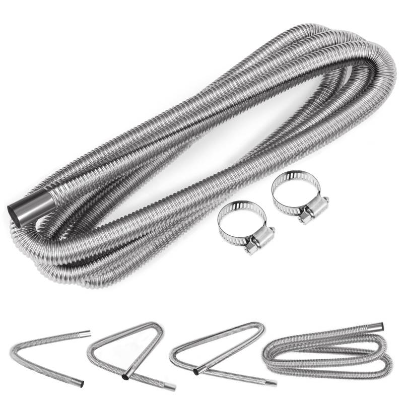 Swpeet 3Pcs 1" x 118"-25mm x 300cm Edelstahl Diesel Heizung Auspuffrohr mit 18mm-29mm Schlauchschellen Kit, Kraftstofftank Luftheizung Diesel Gas Entlüftungsschlauch Auspuffschlauch für Auto Fahrzeug von Swpeet
