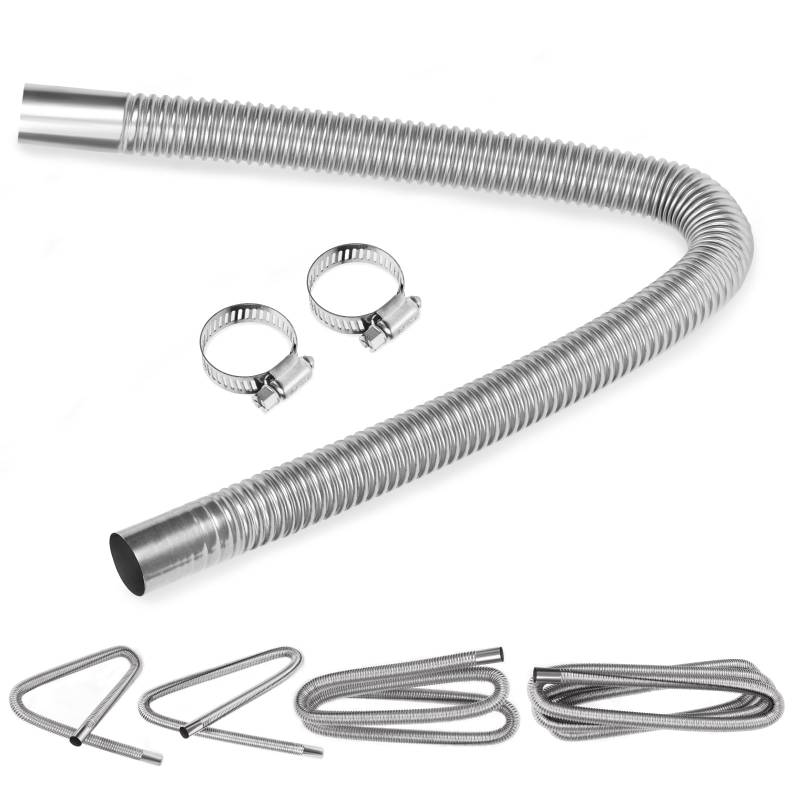 Swpeet 3Pcs 1" x 23.6"- 25mm x 60cm Edelstahl Diesel Heizung Auspuffrohr mit 18mm-29mm Schlauchschellen Kit, Kraftstofftank Luftheizung Diesel Gas Entlüftungsschlauch Auspuffschlauch für Auto Fahrzeug von Swpeet