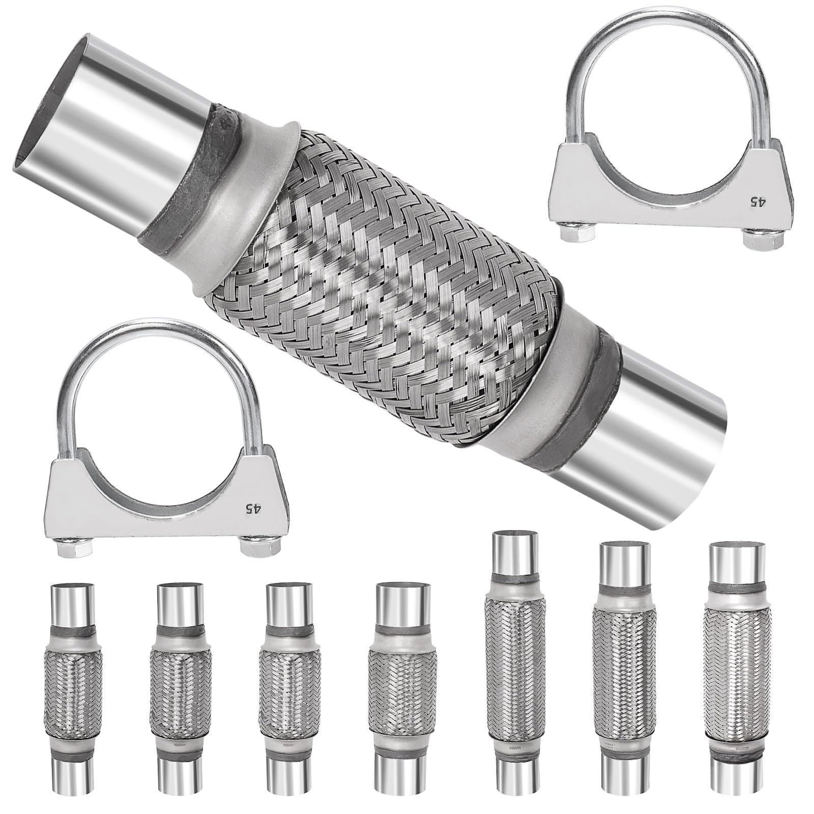 Swpeet 3Pcs 1.75"X6"/10" Zoll Auspuff Flex Rohr mit 1.8 Zoll Auspuff U Klemme Kit, Universal Typ Edelstahl Doppelgeflecht Auspuff Flex Rohr Ideal für Heavy Duty und Autos Swpeet 3Pcs 1.75"X6"/10" Zoll Auspuff Flex Rohr mit 1.8 Zoll Auspuff U Klemme Kit, Universal Typ Edelstahl Doppelgeflecht Auspuff Flex Rohr Ideal für Heavy Duty und Autos von Swpeet
