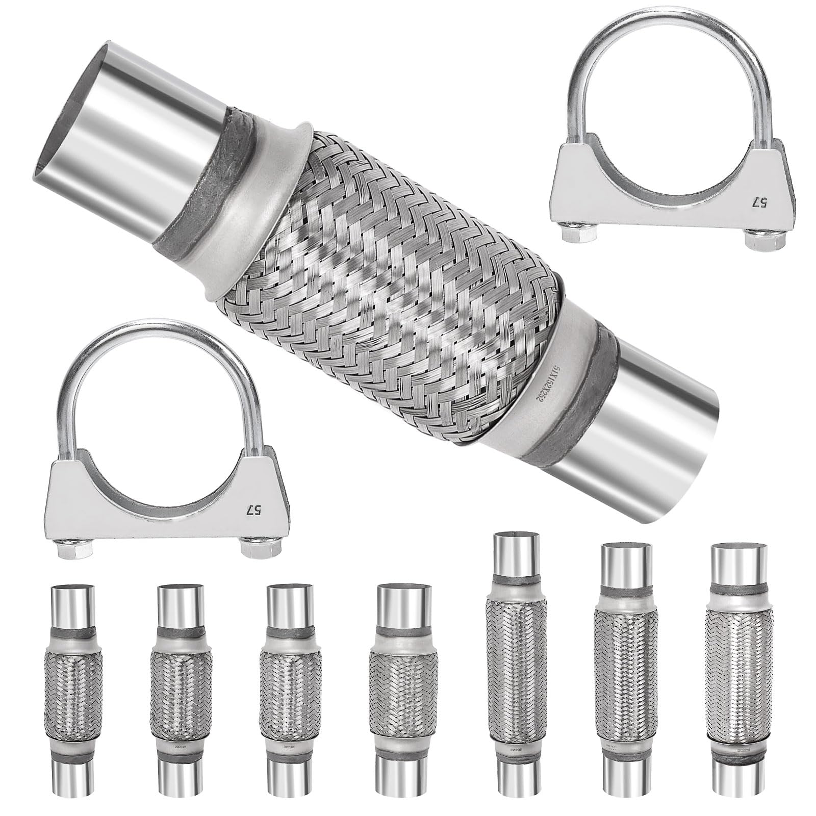 Swpeet 3Pcs 2.25 X 6 Zoll Auspuff Flex Rohr mit 2.2 Zoll Auspuff U Klemme Kit, Universal Typ Edelstahl Doppelgeflecht Auspuff Flex Rohr Ideal für Heavy Duty und Autos Swpeet 3Pcs 2.25 X 6 Zoll Auspuff Flex Rohr mit 2.2 Zoll Auspuff U Klemme Kit, Universal Typ Edelstahl Doppelgeflecht Auspuff Flex Rohr Ideal für Heavy Duty und Autos von Swpeet