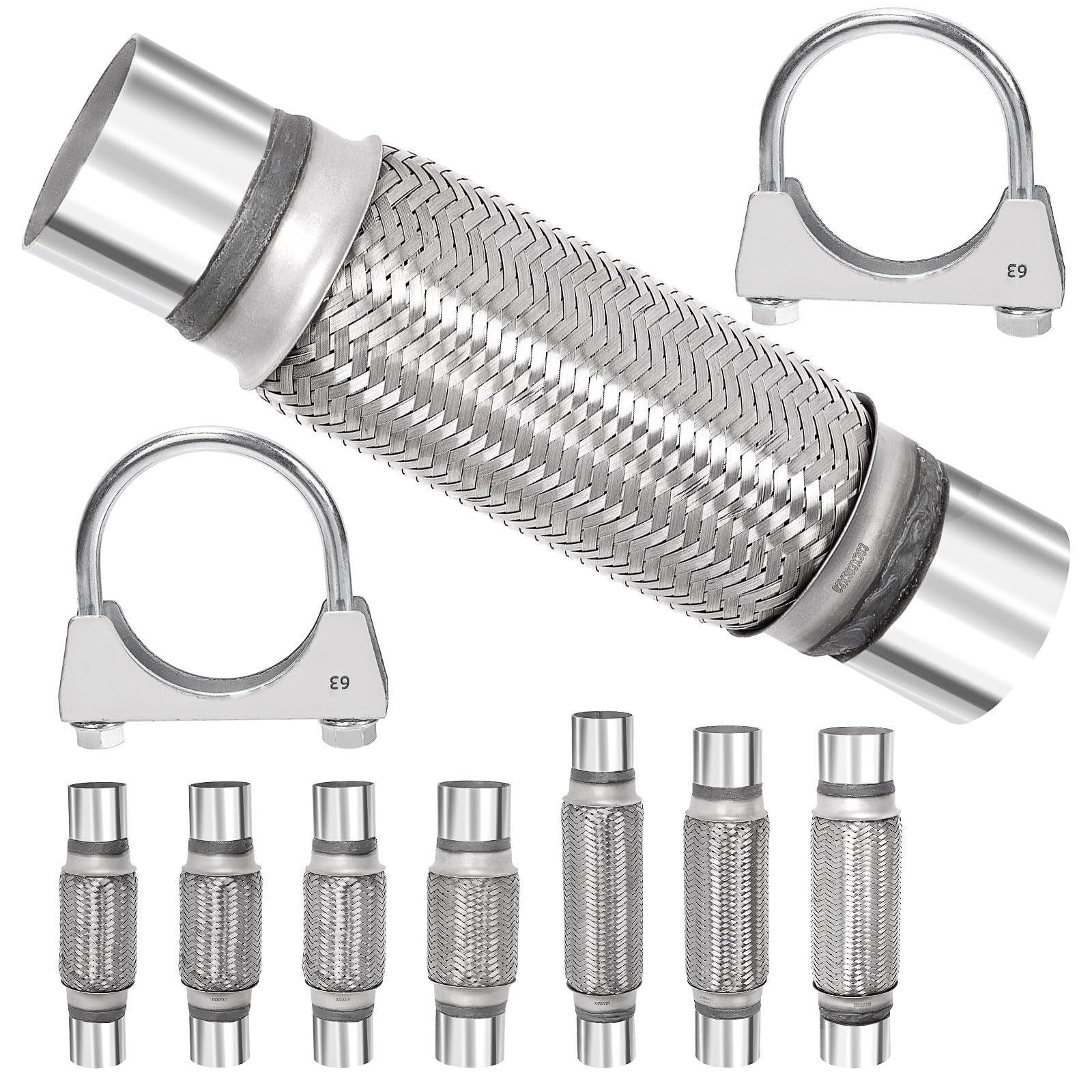 Swpeet 3Pcs 2.5 X 7.9 Zoll Auspuff Flex Rohr mit 2.5 Zoll Auspuff U Klemme Kit, Universal Typ Edelstahl Doppelgeflecht Auspuff Flex Rohr Ideal für Heavy Duty und Autos Swpeet 3Pcs 2.5 X 7.9 Zoll Auspuff Flex Rohr mit 2.5 Zoll Auspuff U Klemme Kit, Universal Typ Edelstahl Doppelgeflecht Auspuff Flex Rohr Ideal für Heavy Duty und Autos von Swpeet