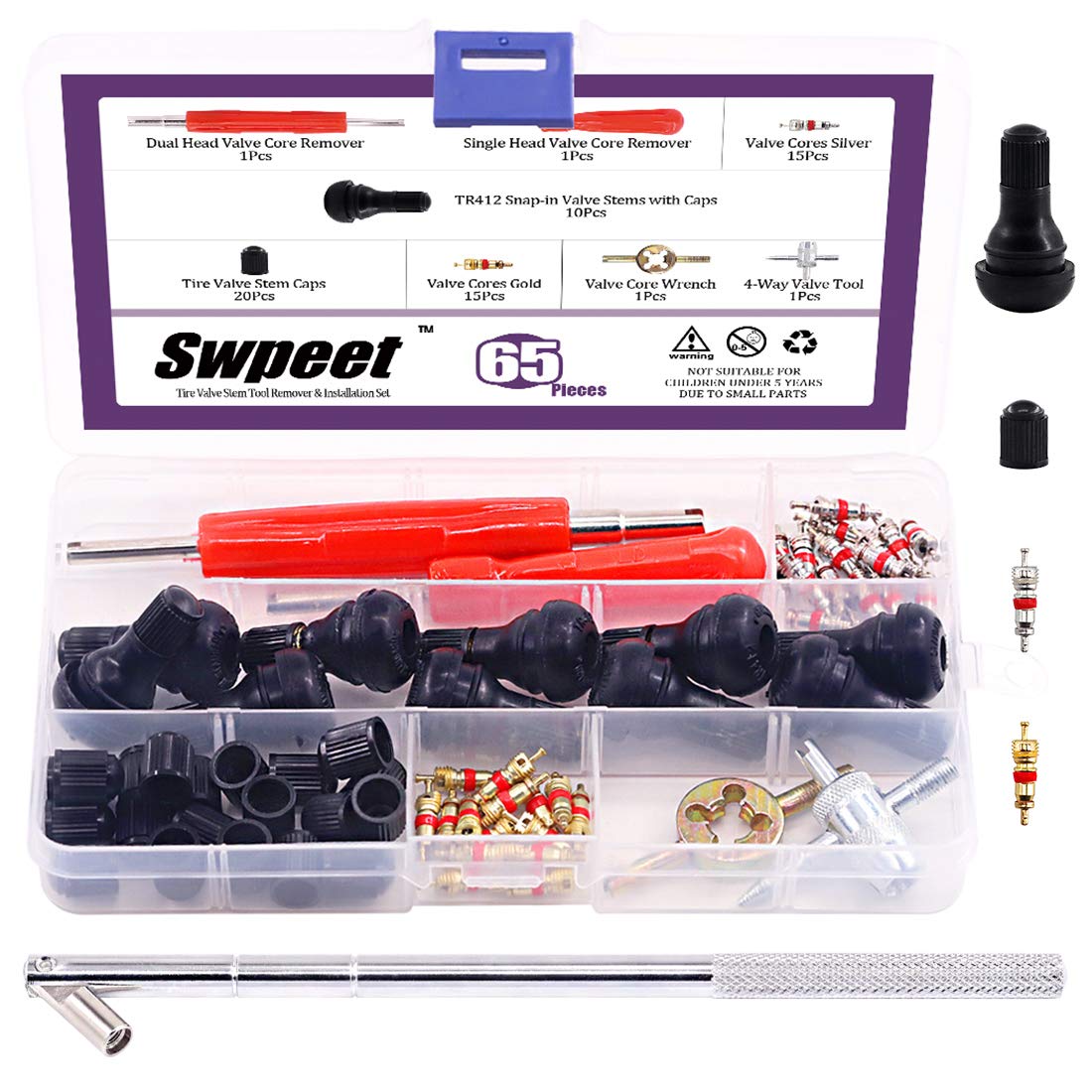 Swpeet 40-teiliges Reifenventil-Abzieher-Set mit Snap-in-Ventilschäften mit Ventilschaft-Kernen, Ventilkernentfernungsschlüssel Swpeet 40-teiliges Reifenventil-Abzieher-Set mit Snap-in-Ventilschäften mit Ventilschaft-Kernen, Ventilkernentfernungsschlüssel von Swpeet