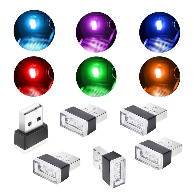 LED-Atmosphäre Lichter, 6 Stück USB-Innenbeleuchtung für Auto, Laptop, Power Bank - 6 Farben von Swsdee